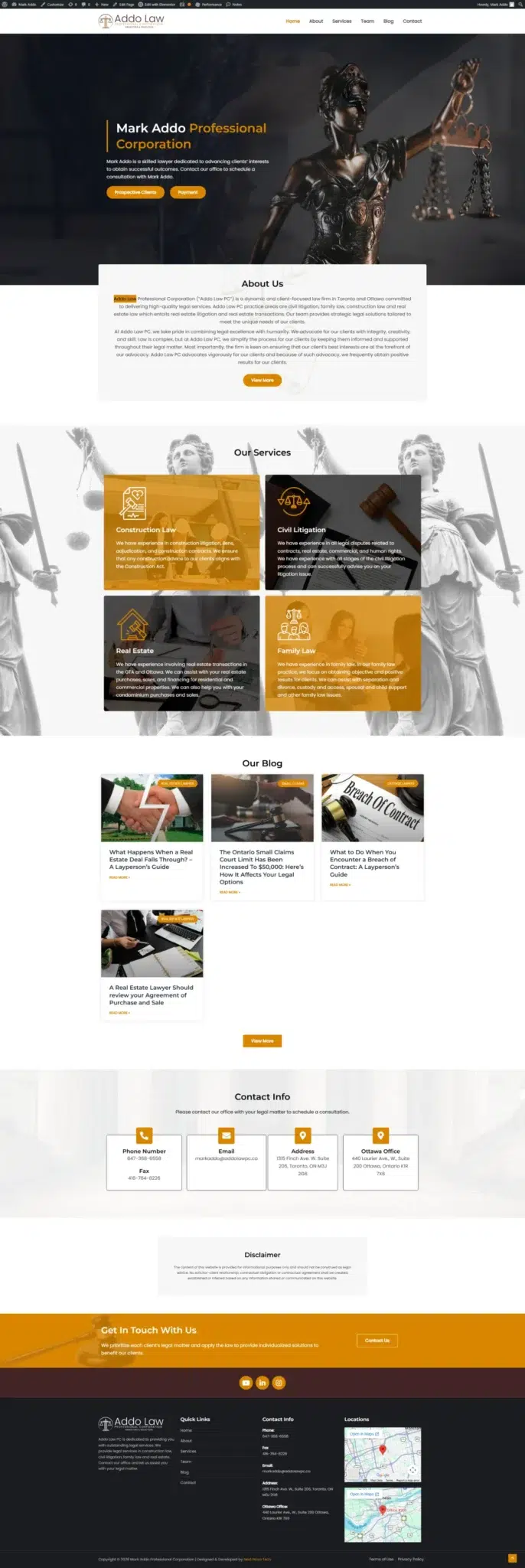 Addo Law PC – Canadian Attorney & Law Firm Website Design by Next Nova Technologies