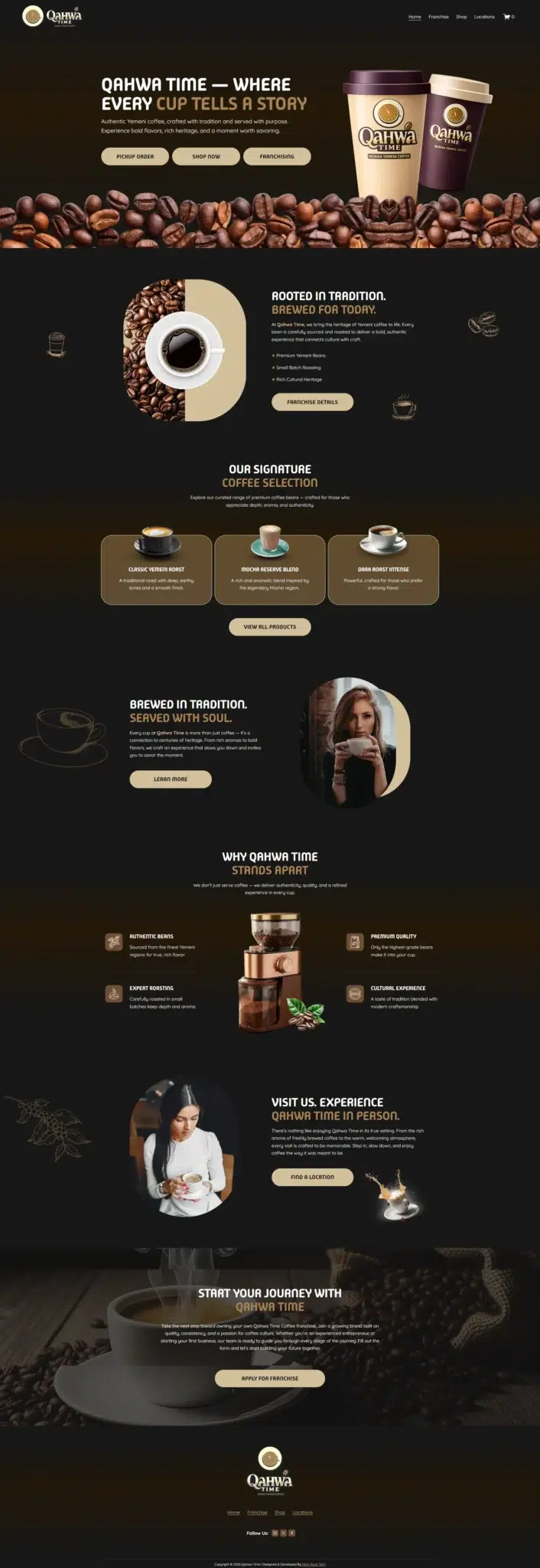 Qahwa Time Coffee – Dark Theme Café & Coffee Shop Website Design by Next Nova Technologies