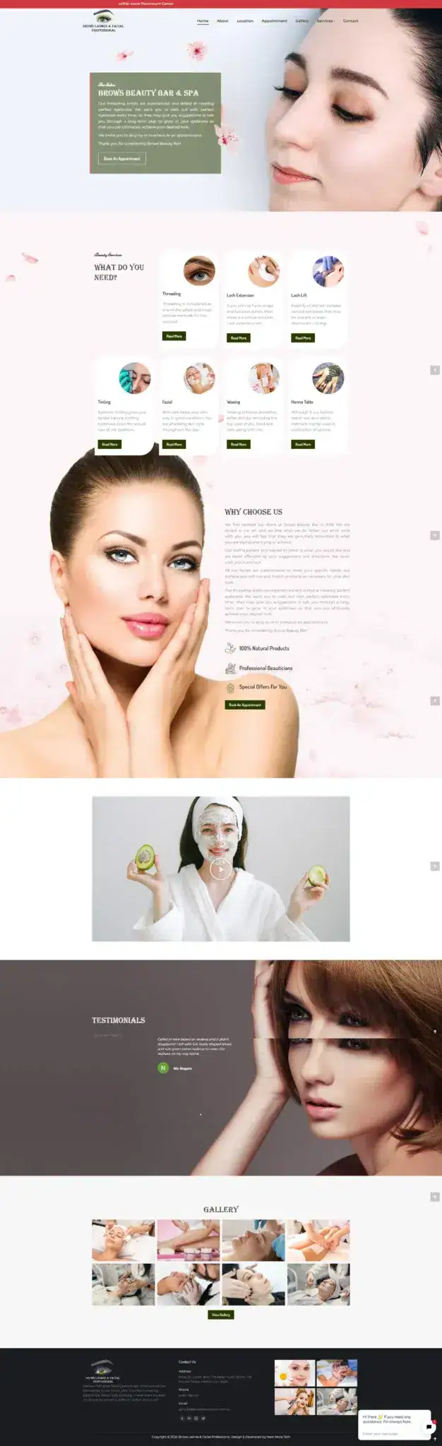 Brows Beauty Bar website, full page