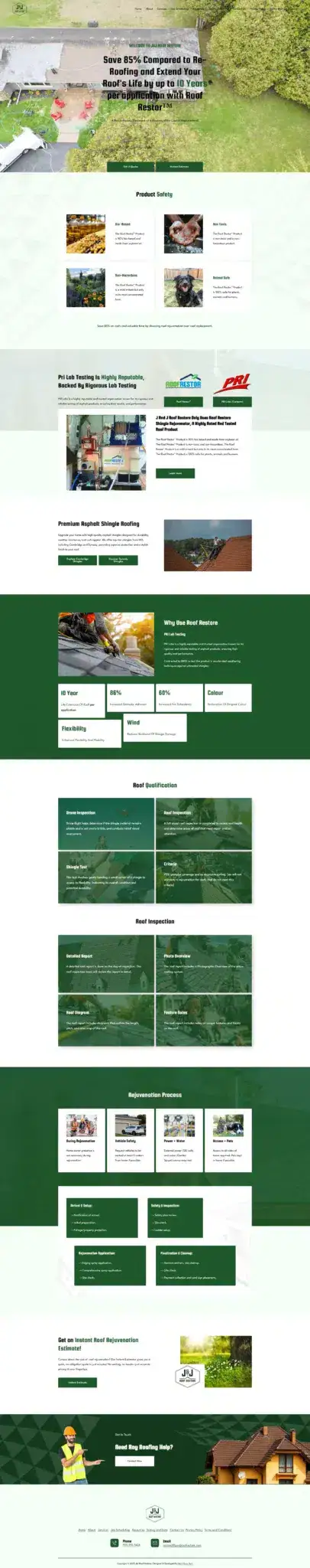 J&J Roof Restore website, full page