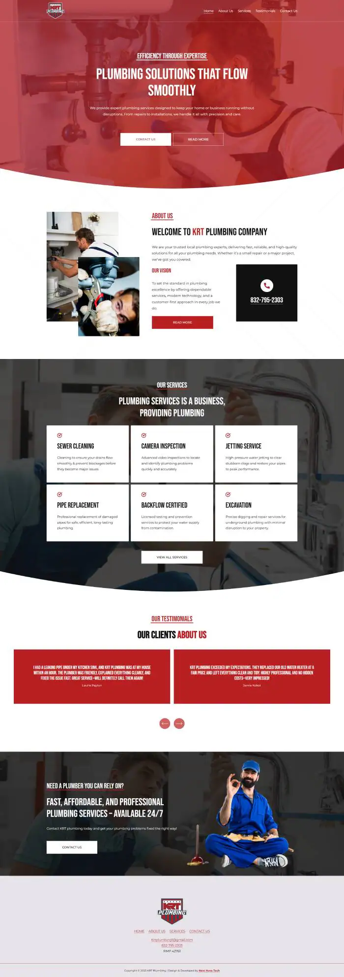 KRT Plumbing website homepage