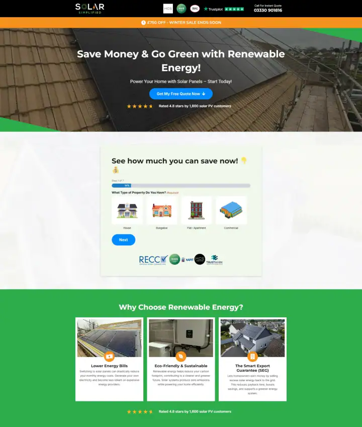 Solar Simplifier website, full page