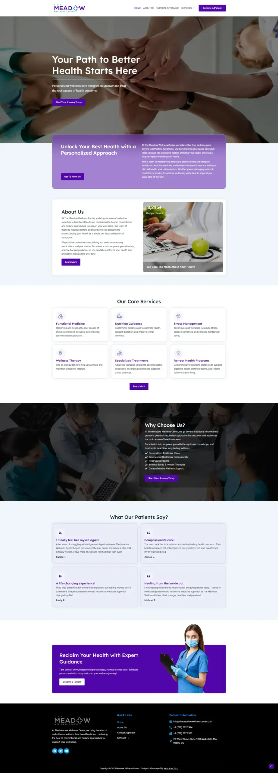 The Meadow Wellness Center website, full page
